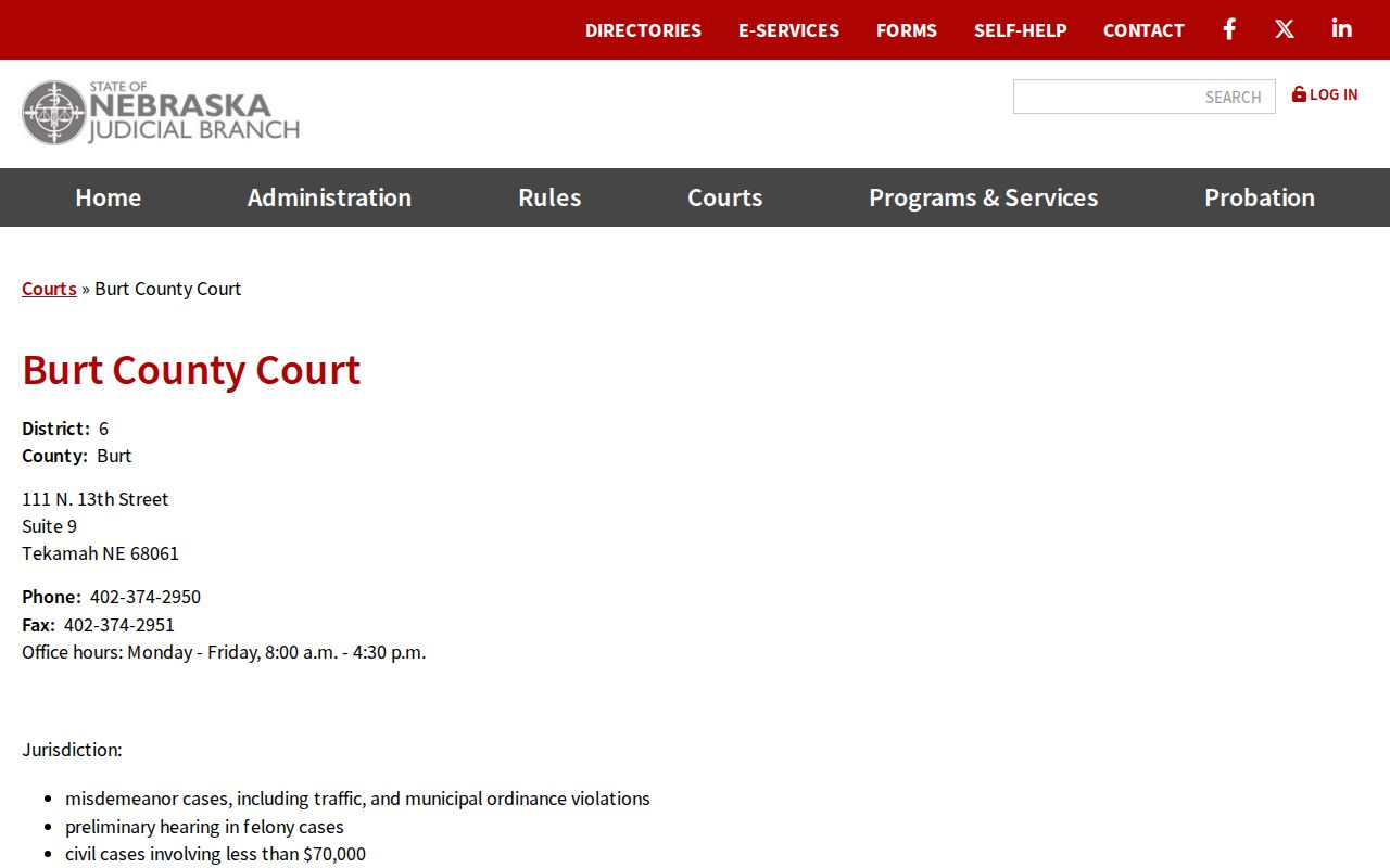 Burt County criminal court cases official County Court page
