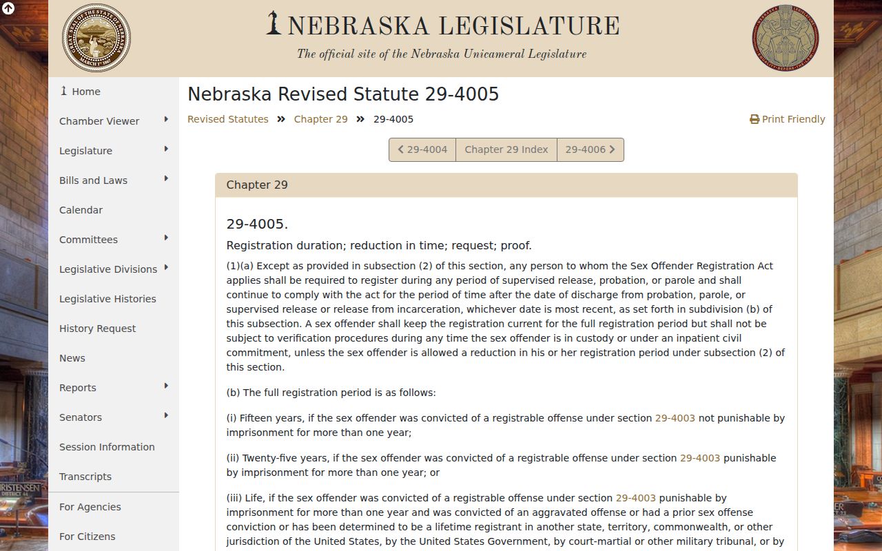 Lyons criminal records and Nebraska registry duration requirements