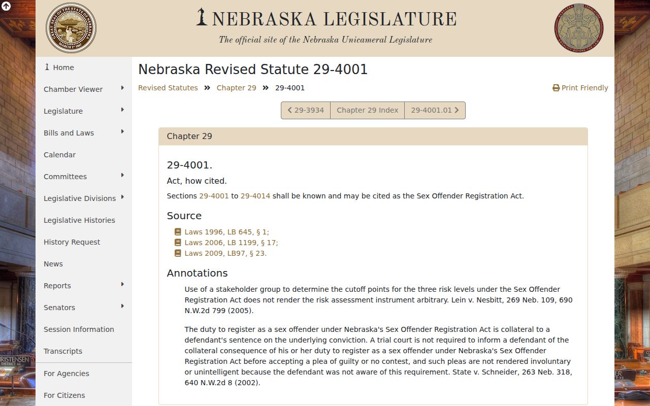 Lyons criminal records and Nebraska sex offender registration law