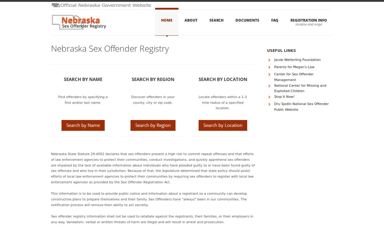 Burt County sex offender search choices on the Nebraska registry