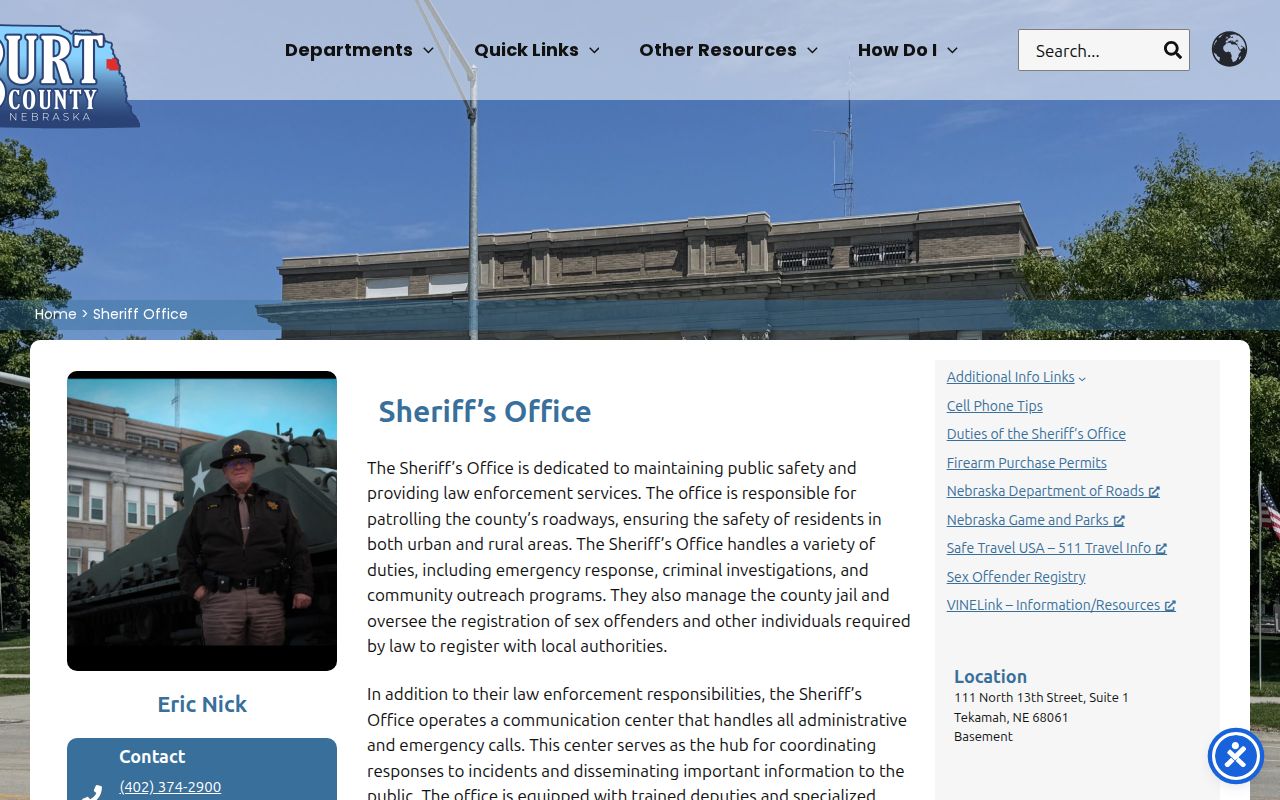 Tekamah criminal booking records and Burt County Sheriff services